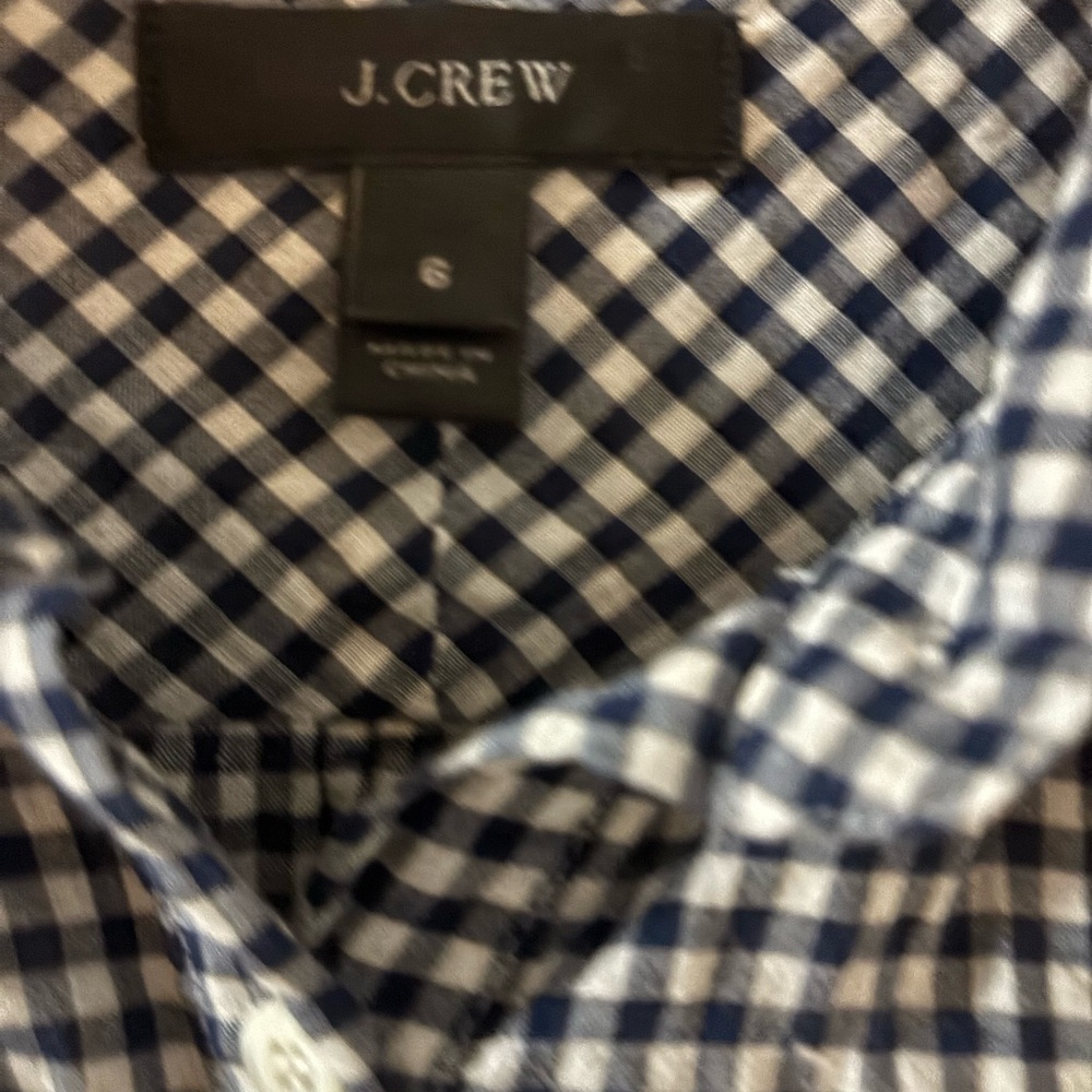 J Crew Women's Navy and White Checkered Shirt - Picture 2 of 3